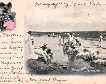 Mayaguez Puerto Rico River Laundry Patriotic Shield Private Mailing Card Postcard K19