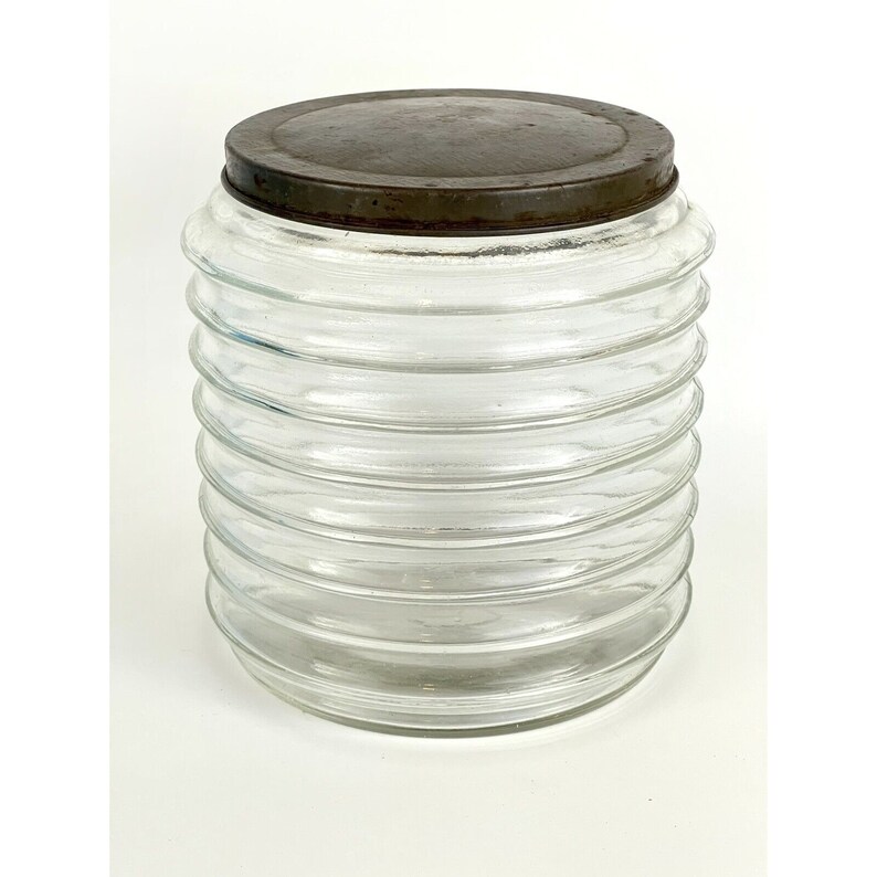 Vintage SELLERS Hoosier Glass Jar Canister RIBBED W/ Etsy