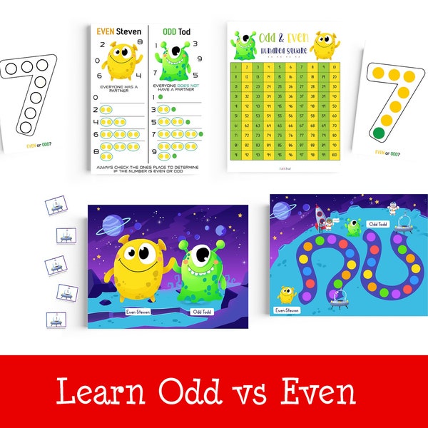 Even & Odd Numbers | PLAYmats | PLAYcards | Even Steven | Odd Todd | Hundred Chart | Sort the Numbers | Printable | Folder Game | Math