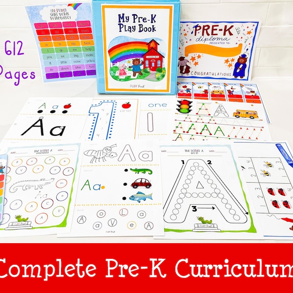 PreK Curriculum, 612 Pages | Workbook | PLAYSheets | Printable Curriculum | Letters | Numbers | Early Addition | Reading and Math | Download