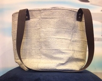 Navy leather bi-color handmade bag