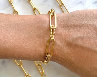 18k real gold plated paperclip chain bracelet