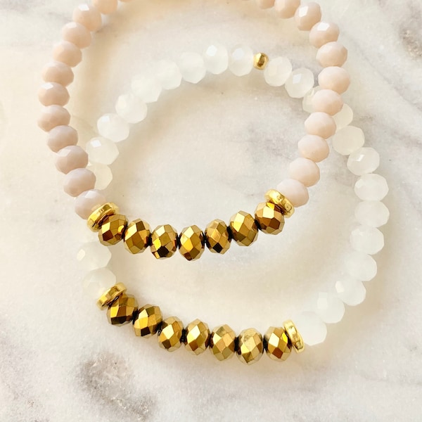 The "Little Dainties" - beaded stretch bracelets with gold accent beads