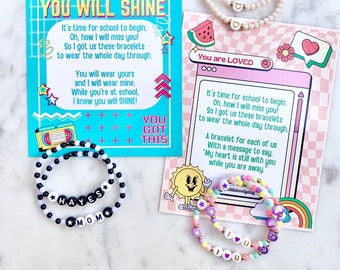 Back to School Mommy and Me Beaded Stretch Bracelets Set, Mama and Mini, Matching Bracelets, Mom Daughter, Mother Son, Beginning of the Year