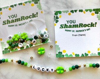 St. Patrick&#39;s Day Bracelet Kit for Kids, Beaded Stretch Bracelet Kit, Gifts for the Class, Handout, Leprechaun Gift, DIY, St. Patty&#39;s