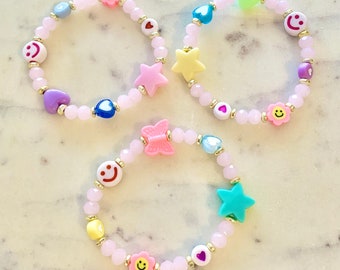 Kids, Girls, Toddlers - Beaded Stretch Bracelets with Fun Charms