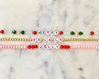 Christmas Holiday Beaded Stretch Bracelets with gold