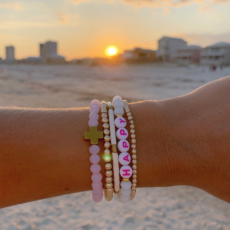 Beaded gold cross stretch bracelet Etsy