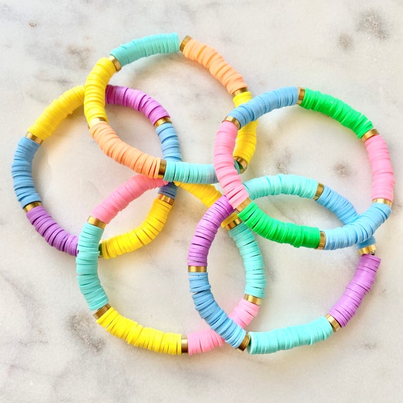Beautiful and Fun Colorblock Heishi beaded stretch bracelet | Etsy