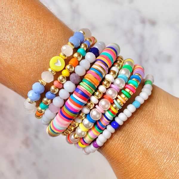 Summer Stacking Colorful Beaded Stretch Bracelets, Everyday Bracelets, Gifts for Her, Summer Fun Jewelry, Custom, Best Selling Items, Girls