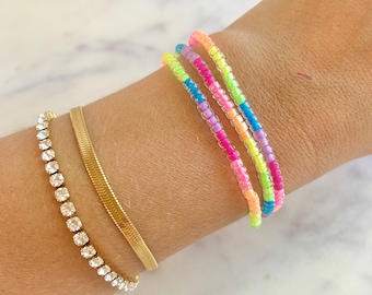 Summer Neons Beaded Wrap Bracelets, Gifts for Her, Wrap Style, Seed Bead, Minimalistic Jewelry, Dainty, Bright Neon