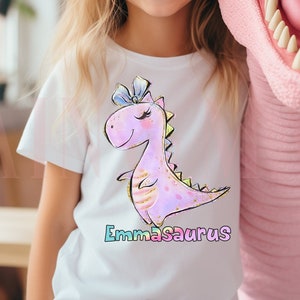 Camiseta personalizada para menina com estampa de dinossauro, camiseta personalizada de paleontóloga com estampa de T-Rex