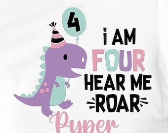 4th Birthday Girl Dinosaur Shirt Kids,I am Four Hear Me Roar,Dino Birthday,Girl Dinosaur Gift, Dinosaur Toddler Girl, Four Birthday Shirt 4