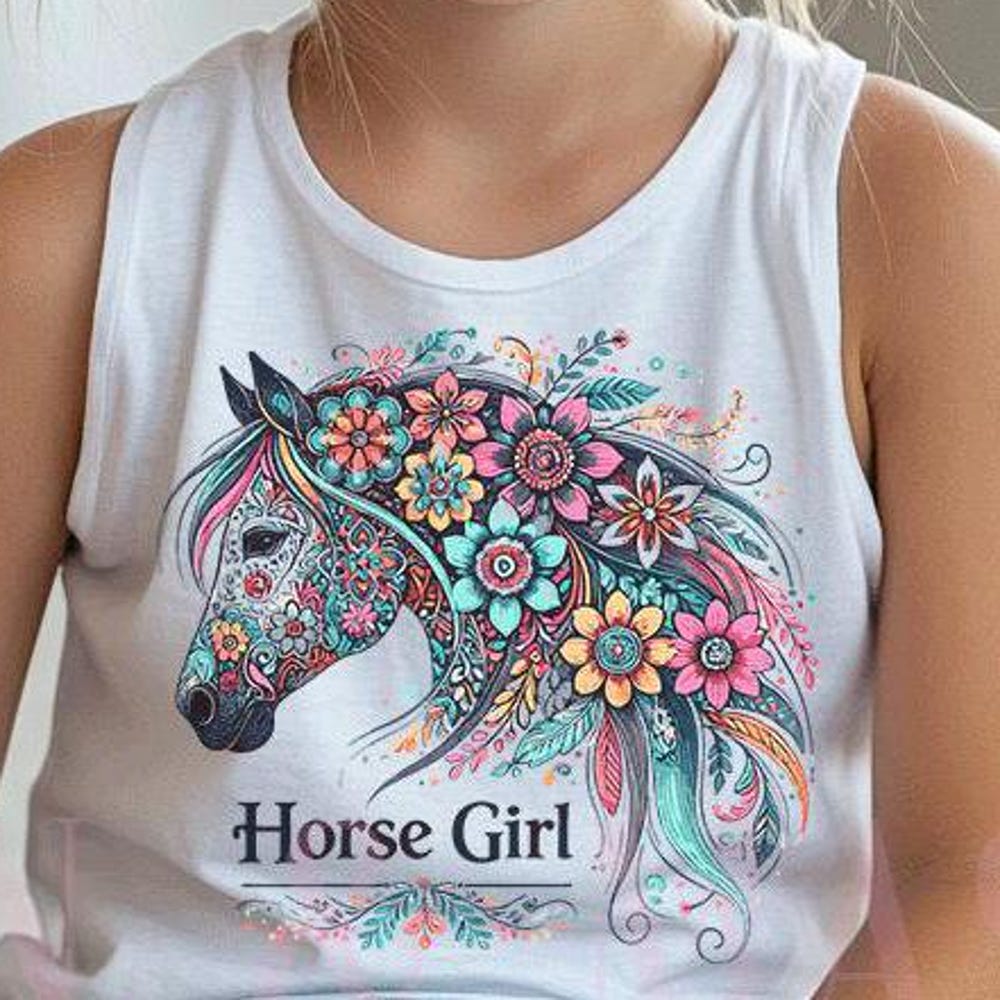 Horse Tank Top, Boho Girls Horse Shirt, Equestrian Shirt, Horse Gift, Horse Birthday, Horse Toddler Girl, Horse Tank,Horse Head Shirt Floral Alwasky