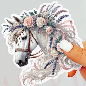 Sticker cheval floral, sticker équestre, sticker cow-girl, fille de cheval, cheval bohème, cheval floral, anniversaire fille cheval, stickers cheval, cadeau cheval