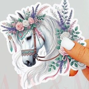 Sticker cheval floral, sticker équestre, sticker cow-girl, fille de cheval, cheval bohème, cheval floral, anniversaire fille cheval, stickers cheval, cadeau cheval