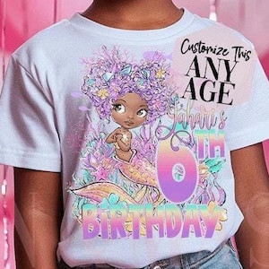 Mermaid Birthday Girl Shirt, Black Mermaid Kids Toddler Baby,Mermaid Birthday Party,Black Girl Magic,Black Girl Birthday,Mermaid 3 4 5 6 7 8
