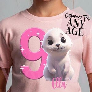 Chemise anniversaire de phoque, chemise anniversaire fille, phoque du Groenland, bébé phoque, sauvegarde des phoques, chemises de phoque, fête des phoques, anniversaire du phoque blanc 4 5 6 7 8 9 10