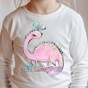 CUSTOM Girl Dinosaur Long Sleeve Shirt, Dinosaur Long Sleeve Shirt, Girl Dinosaur Gifts, Toddler Dinosaur Shirt, Girl Brontosaurus Pink Dino