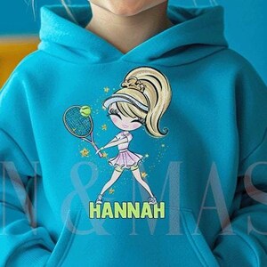 Blonde Girl Tennis Hoodie, Toddler Girl Tennis, Tennis Birthday, Tennis Long Sleeve, Tennis Pullover, Tennis Sweatshirt, Girls Tennis Gift