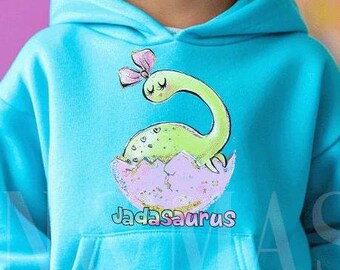 Custom Girl Dinosaur Hoodie, Personalized Saurus Name Toddler Pullover, Eco-Safe Inks