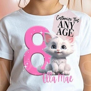Cat Birthday Shirt, Birthday Girl Shirt, Cat Birthday Party, Cat Toddler, Cat Party, White Cat Shirt, Kids Cat Shirts, Kitten Shirt Kitty