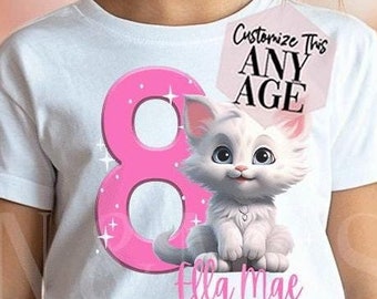Cat Birthday Shirt, Birthday Girl Shirt, Cat Birthday Party, Cat Toddler, Cat Party, White Cat Shirt, Kids Cat Shirts, Kitten Shirt Kitty