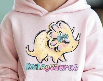 Personalized Dinosaur Hoodie, Custom Name Kids Sweatshirt, Dinosaur Gift for Girls