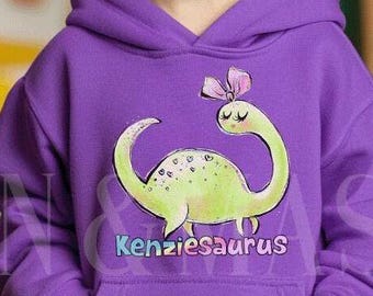Personalisierter Mädchen Dinosaurier Hoodie, personalisierter Name Kleinkind Pullover, Kinder Grüner Dinosaurier Outfit