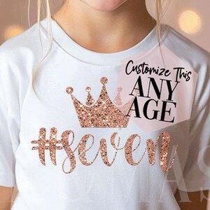 Custom Princess Birthday Girl Shirt, Rose Gold Glitter Crown, Birthday Girl Shirt