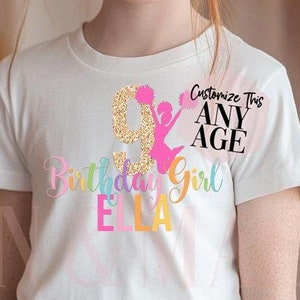 Cheerleader Birthday Shirt Girls Rainbow Glitter Cheerleading,Cheer Shirt,Cheerleader Shirts, Cheerleader Gift, 4 5 6 7 8 9 10 11 12 13 16
