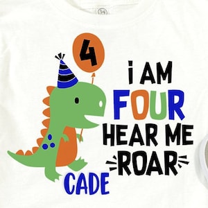 4th Birthday Boy Shirt Dinosaur Kids, I am Four Hear Me Roar,Dinosaur Birthday, Boy Dinosaur Gift, Dinosaur Toddler, Four Birthday Shirt 4