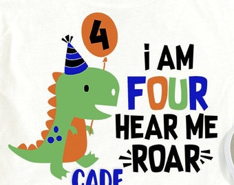 Camiseta de dinosaurio para niño de 4 años: "Tengo cuatro años, ¡escúchame rugir!"