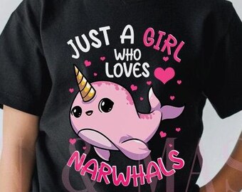 Mädchen Narwhal T-Shirt, Rosa Einhorn des Meeres