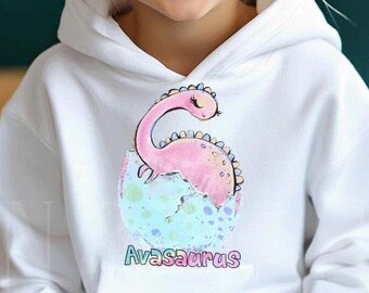 BENUTZERDEFINIERTE rosa Mädchen Dinosaurier Ei Hoodie, Saurus Name Kleinkind Dinosaurier, Mädchen Dinosaurier Geschenk, Dinosaurier Outfit Pullover Hoodie Sweatshirt Pullover