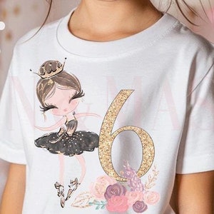 6歳の誕生日用シャツ 女の子、6歳の誕生日用シャツ 女の子、6歳の誕生日用バレエ、バレエパーティー、ダンスバースデー、バレリーナバースデーシャツ、ダンサーバースデーギフト