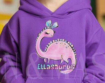 Personalized Dinosaur Hoodie, Custom 'Ellasaurus' Toddler Sweatshirt, Kids Clothes