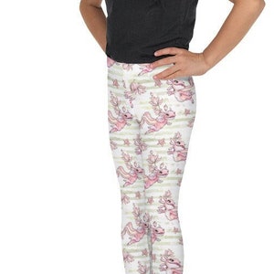 Mädchen Axolotl Leggings, Axolotl Geschenke, Axolotl Hosen, Axolotl Kleidung, Axolotl Outfit, Kleinkind Axolotl, Kinder Axolotl Leggings Rosa Weiß