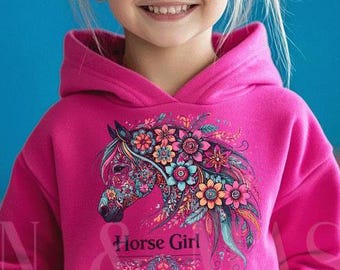 Hoodie paard meisje, bloemensweater, cadeau meisjes paardenliefhebber