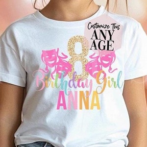 Theater Birthday Shirt Girl, Red Carpet Party, Movie Party, Theater Gifts,Actress Birthday, Stage Hand, Glitter Drama Masks Kids Actor Show