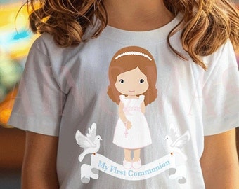 Erstkommunion Shirt, Mädchen 1. Kommunion Shirt, Erstkommunion Geschenk Mädchen, Heilige Kommunion Party Shirt, Mädchen Katholisches Geschenk Tochter Rosenkranz