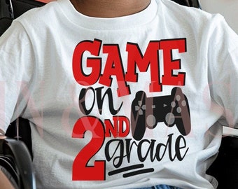 Camiseta de segundo grado para niños, Gamer, Game on 2.º grado, Primer día de clases, Controlador de videojuegos rojo