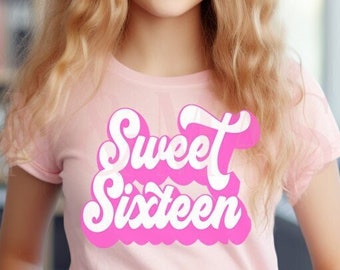 Sweet Sixteen Birthday Girl T-Shirt, Groovy Hot Pink, Retro Style, 16th Birthday Girl Shirt