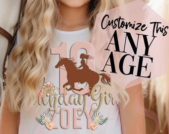 Boho Horse Birthday Shirt Girls Horse Riding Shirt, Horse Birthday, Cowgirl Shirt,Earth Tones Glitter Birthday Outfit 3 4 5 6 7 8 9 10 11 12