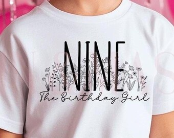 9th Birthday Girl Shirt, Wildflower Boho Tee, Birthday Girl Shirt