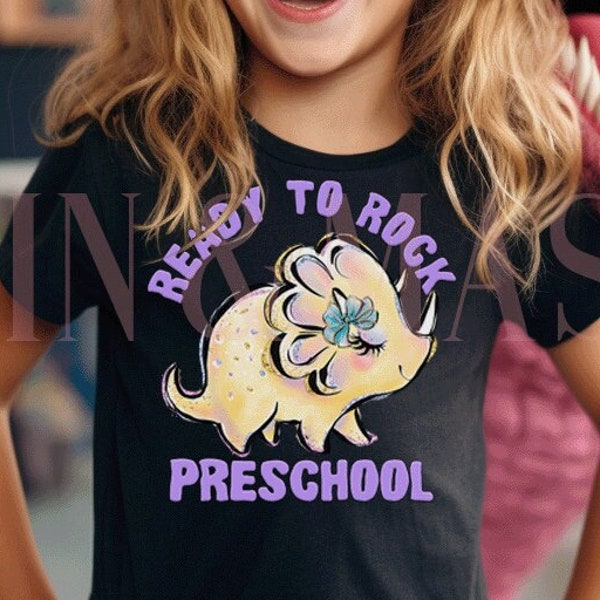 Preschool Shirt Dinosaur Girls First Day of School,1st Day of School Kids Outfit Teacher Moving Up Day Pre-K Dino,Girl Dinosaur Triceratops