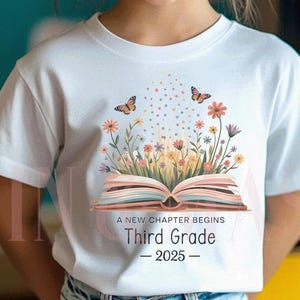 Girls 3rd Grade Shirt, 2026 Third Grade Shirt, Girls 1st Day of School, Floral Wildflowers Boho Book Lover School Shirt, Third Grader
