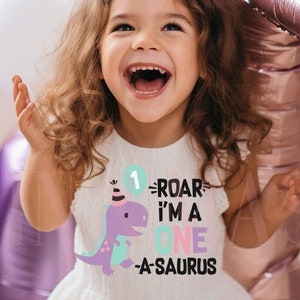 1 Birthday Girl Dinosaur Shirt Baby, Roar I'm a One A Saurus,1st Birthday Party, Baby Girl Dinosaur Gift, One Birthday First Bodysuit Girl