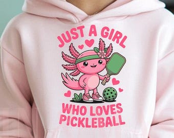 Girls Axolotl Pickleball Hoodie, Eco-Safe Inks