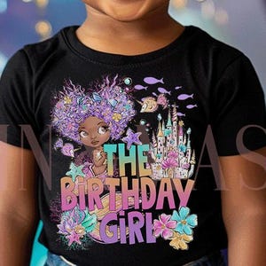 The Birthday Girl Mermaid Shirt, Black Mermaid, Melanin Mermaid Brown, Kids Toddler Baby, Mermaid Party,Black Girl Magic,Black Girl Birthday